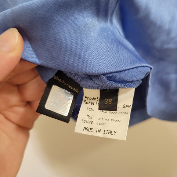 Roberto Cavalli 100% silk ruched bodycon blue dress size 38 nwt - Picture 4 of 10